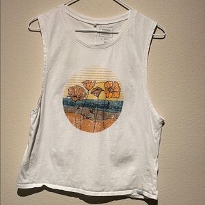 Prana White Muscle Tee with Floral Graphic